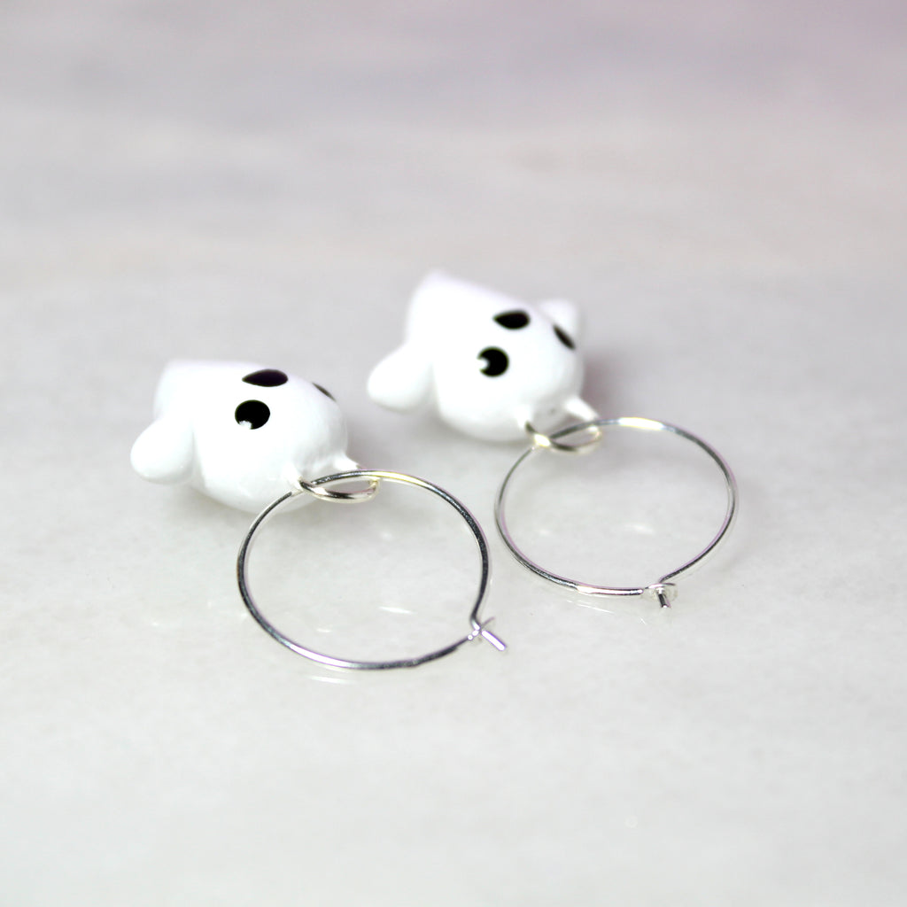 Top view of the ghost hoop earrings.