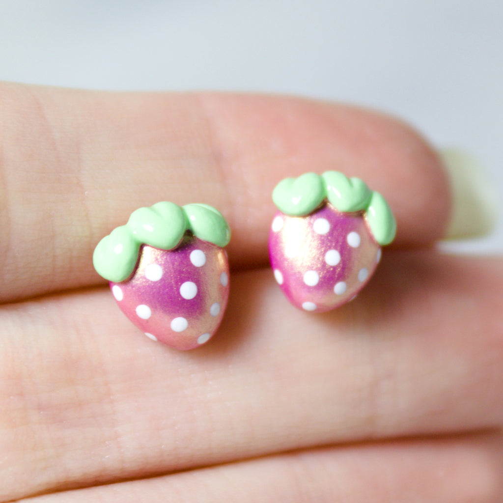 Pink Gold Strawberry Earrings