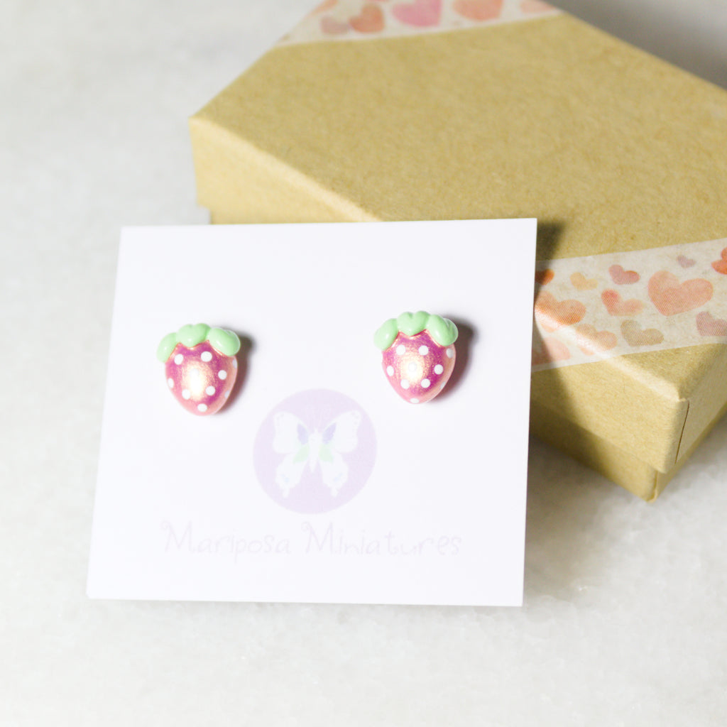 Pink Gold Strawberry Earrings